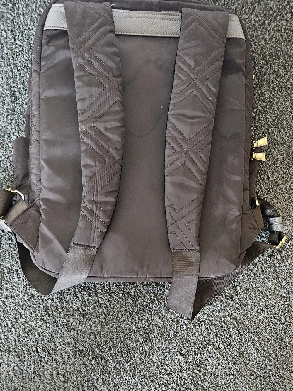 Adrienne Vittadini Quilted Chocolate Brown Backpack with Gold Hardware
